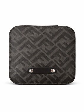 FENDI Zucca Monogram Logo Black & Grey Vanity Zippy Case Box NEW
